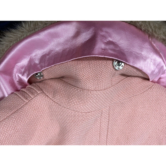 Vintage Coffee Shop Coat Womens Medium Pink Wool Blend Removable Faux Fur Collar - Picture 5 of 16